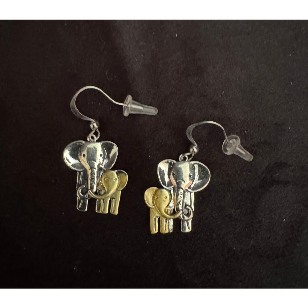 Cute Mama Baby Elephant Dangle Earrings Silver Gold Tone Animal Jewelry N264